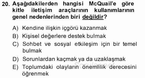 İletişim Kuramları 2014 - 2015 Ara Sınavı 20.Soru