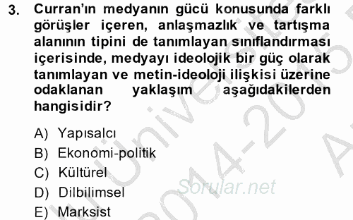 İletişim Kuramları 2014 - 2015 Ara Sınavı 3.Soru