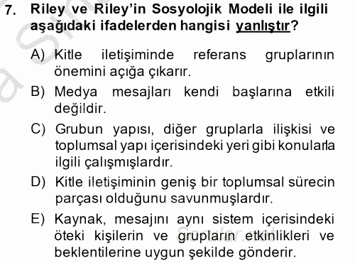 İletişim Kuramları 2014 - 2015 Ara Sınavı 7.Soru