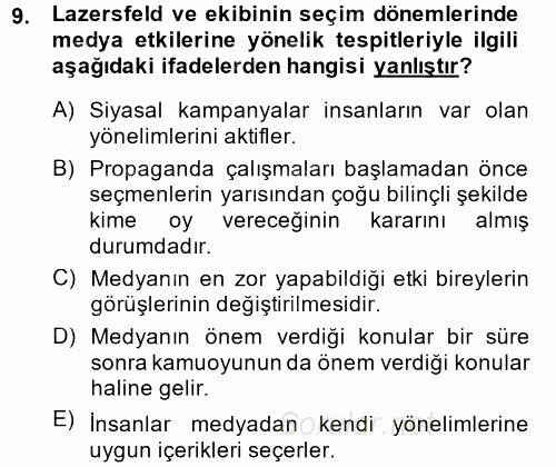 İletişim Kuramları 2014 - 2015 Ara Sınavı 9.Soru