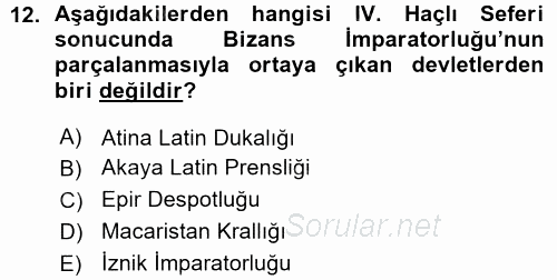 Orta Çağ-Yeni Çağ Avrupa Tarihi 2015 - 2016 Ara Sınavı 12.Soru