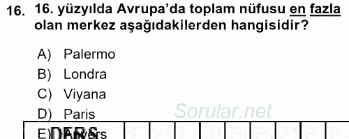 Orta Çağ-Yeni Çağ Avrupa Tarihi 2015 - 2016 Ara Sınavı 16.Soru