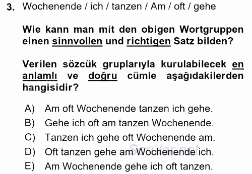 Almanca 1 2016 - 2017 Dönem Sonu Sınavı 3.Soru