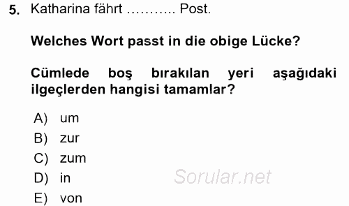 Almanca 1 2016 - 2017 Dönem Sonu Sınavı 5.Soru