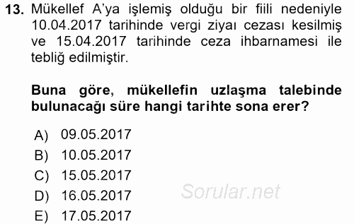 Vergi Hukuku 2017 - 2018 Dönem Sonu Sınavı 13.Soru