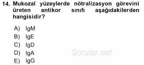 Temel Veteriner Mikrobiyoloji ve İmmünoloji 2015 - 2016 Dönem Sonu Sınavı 14.Soru Temel Veteriner Mikrobiyoloji ve İmmünoloji 2015 - 2016 Dönem Sonu Sınavı 14.Soru