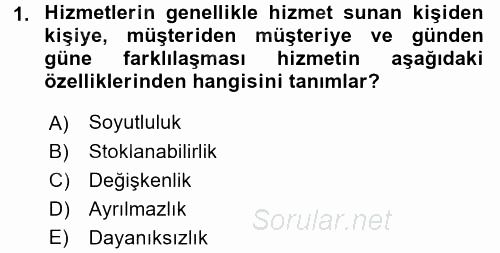 Konaklama Hizmetlerinde Kalite Yönetimi 2015 - 2016 Ara Sınavı 1.Soru