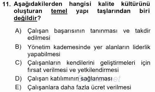 Konaklama Hizmetlerinde Kalite Yönetimi 2015 - 2016 Ara Sınavı 11.Soru