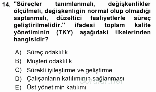 Konaklama Hizmetlerinde Kalite Yönetimi 2015 - 2016 Ara Sınavı 14.Soru