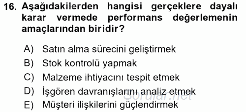 Konaklama Hizmetlerinde Kalite Yönetimi 2015 - 2016 Ara Sınavı 16.Soru