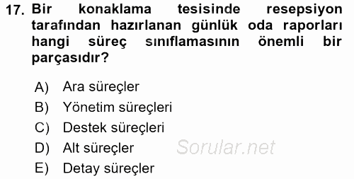 Konaklama Hizmetlerinde Kalite Yönetimi 2015 - 2016 Ara Sınavı 17.Soru
