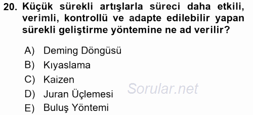 Konaklama Hizmetlerinde Kalite Yönetimi 2015 - 2016 Ara Sınavı 20.Soru