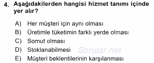 Konaklama Hizmetlerinde Kalite Yönetimi 2015 - 2016 Ara Sınavı 4.Soru