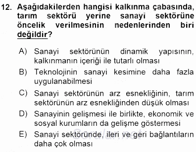 İktisadi Kalkınma 2015 - 2016 Ara Sınavı 12.Soru