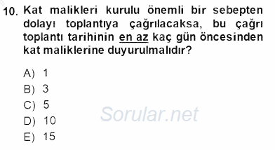 Belediye, İmar ve Gayrimenkul Mevzuatı 2014 - 2015 Dönem Sonu Sınavı 10.Soru