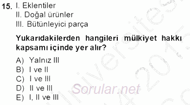 Belediye, İmar ve Gayrimenkul Mevzuatı 2014 - 2015 Dönem Sonu Sınavı 15.Soru