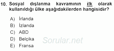 Sosyal Politika 2015 - 2016 Dönem Sonu Sınavı 10.Soru