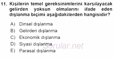 Sosyal Politika 2015 - 2016 Dönem Sonu Sınavı 11.Soru