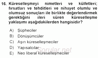 Sosyal Politika 2015 - 2016 Dönem Sonu Sınavı 16.Soru