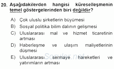 Sosyal Politika 2015 - 2016 Dönem Sonu Sınavı 20.Soru