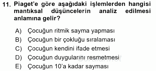 Okulöncesinde Matematik Eğitimi 2016 - 2017 Dönem Sonu Sınavı 11.Soru