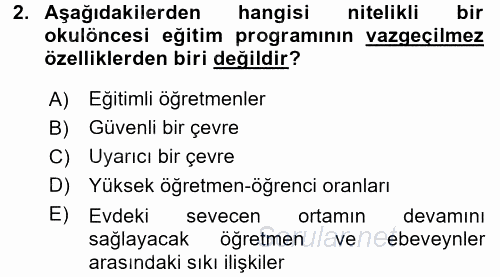 Okulöncesinde Matematik Eğitimi 2016 - 2017 Dönem Sonu Sınavı 2.Soru