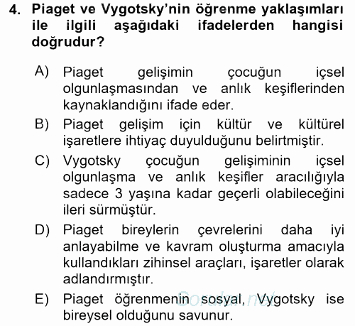 Okulöncesinde Matematik Eğitimi 2016 - 2017 Dönem Sonu Sınavı 4.Soru