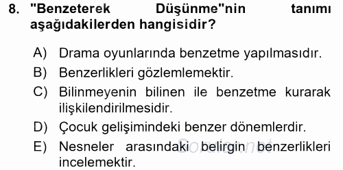 Okulöncesinde Matematik Eğitimi 2016 - 2017 Dönem Sonu Sınavı 8.Soru