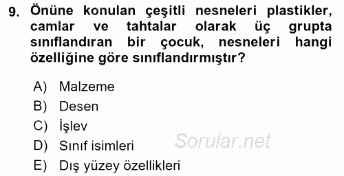 Okulöncesinde Matematik Eğitimi 2016 - 2017 Dönem Sonu Sınavı 9.Soru