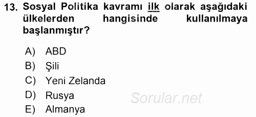 Sosyal Hizmete Giriş 2015 - 2016 Tek Ders Sınavı 13.Soru