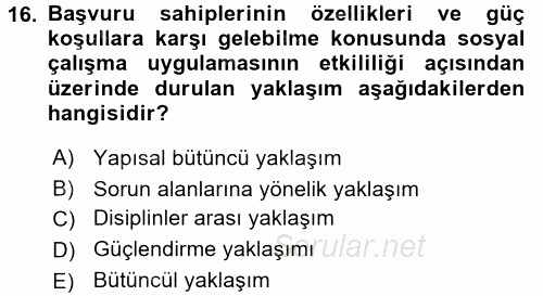 Sosyal Hizmete Giriş 2015 - 2016 Tek Ders Sınavı 16.Soru