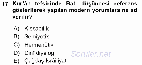 Tefsir Tarihi ve Usulü 2016 - 2017 Dönem Sonu Sınavı 17.Soru