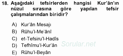 Tefsir Tarihi ve Usulü 2016 - 2017 Dönem Sonu Sınavı 18.Soru
