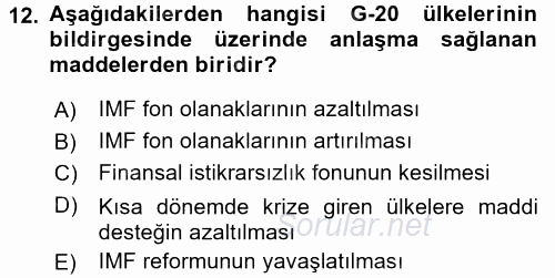 Ekonominin Güncel Sorunları 2015 - 2016 Tek Ders Sınavı 12.Soru