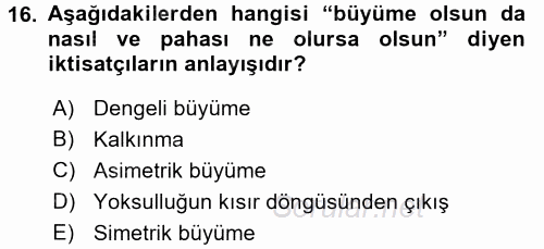 Ekonominin Güncel Sorunları 2015 - 2016 Tek Ders Sınavı 16.Soru