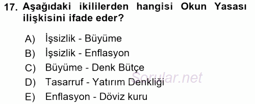 Ekonominin Güncel Sorunları 2015 - 2016 Tek Ders Sınavı 17.Soru