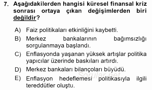 Ekonominin Güncel Sorunları 2015 - 2016 Tek Ders Sınavı 7.Soru
