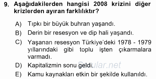Ekonominin Güncel Sorunları 2015 - 2016 Tek Ders Sınavı 9.Soru