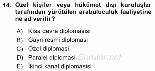 Diplomasi Tarihi 2015 - 2016 Ara Sınavı 14.Soru