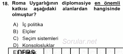 Diplomasi Tarihi 2015 - 2016 Ara Sınavı 18.Soru