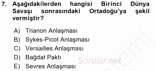 Diplomasi Tarihi 2015 - 2016 Ara Sınavı 7.Soru