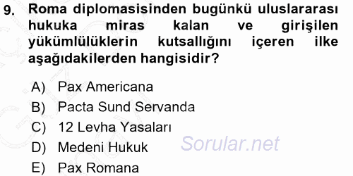 Diplomasi Tarihi 2015 - 2016 Ara Sınavı 9.Soru