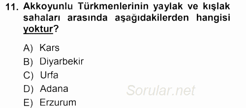 Orta Çağ ve Yeni Çağ Türk Devletleri Tarihi 2012 - 2013 Dönem Sonu Sınavı 11.Soru