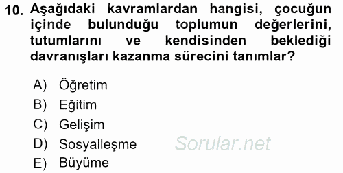 Özel Öğretim Yöntemleri 1 2016 - 2017 Dönem Sonu Sınavı 10.Soru