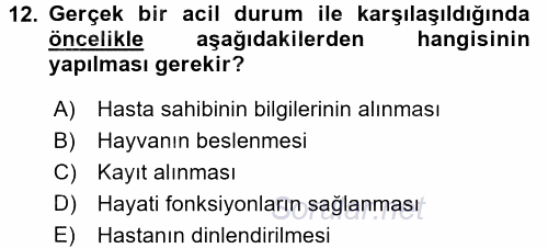 Temel Klinik Bilgisi 2017 - 2018 3 Ders Sınavı 12.Soru