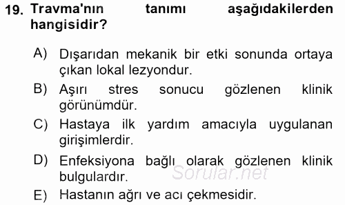 Temel Klinik Bilgisi 2017 - 2018 3 Ders Sınavı 19.Soru
