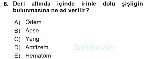 Temel Klinik Bilgisi 2017 - 2018 3 Ders Sınavı 6.Soru
