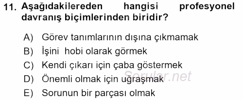 Yönetici Asistanlığı 2017 - 2018 Dönem Sonu Sınavı 11.Soru