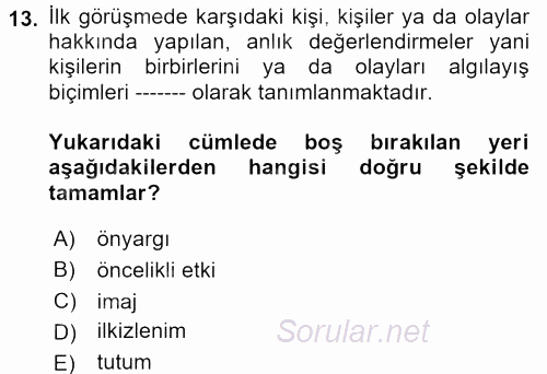 Yönetici Asistanlığı 2017 - 2018 Dönem Sonu Sınavı 13.Soru