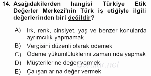Yönetici Asistanlığı 2017 - 2018 Dönem Sonu Sınavı 14.Soru